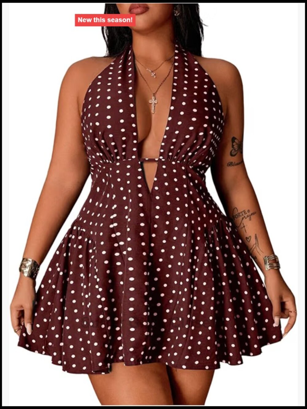 Plus Size Halter Polka Dot A-Line Mini Dress Sleeveless Club Night Out